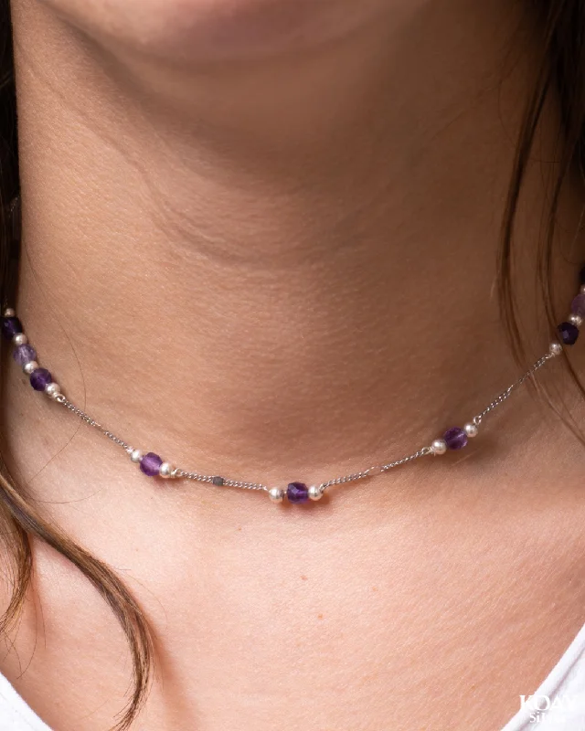 personalized nameplate necklaces -Amethyst Italian Necklace