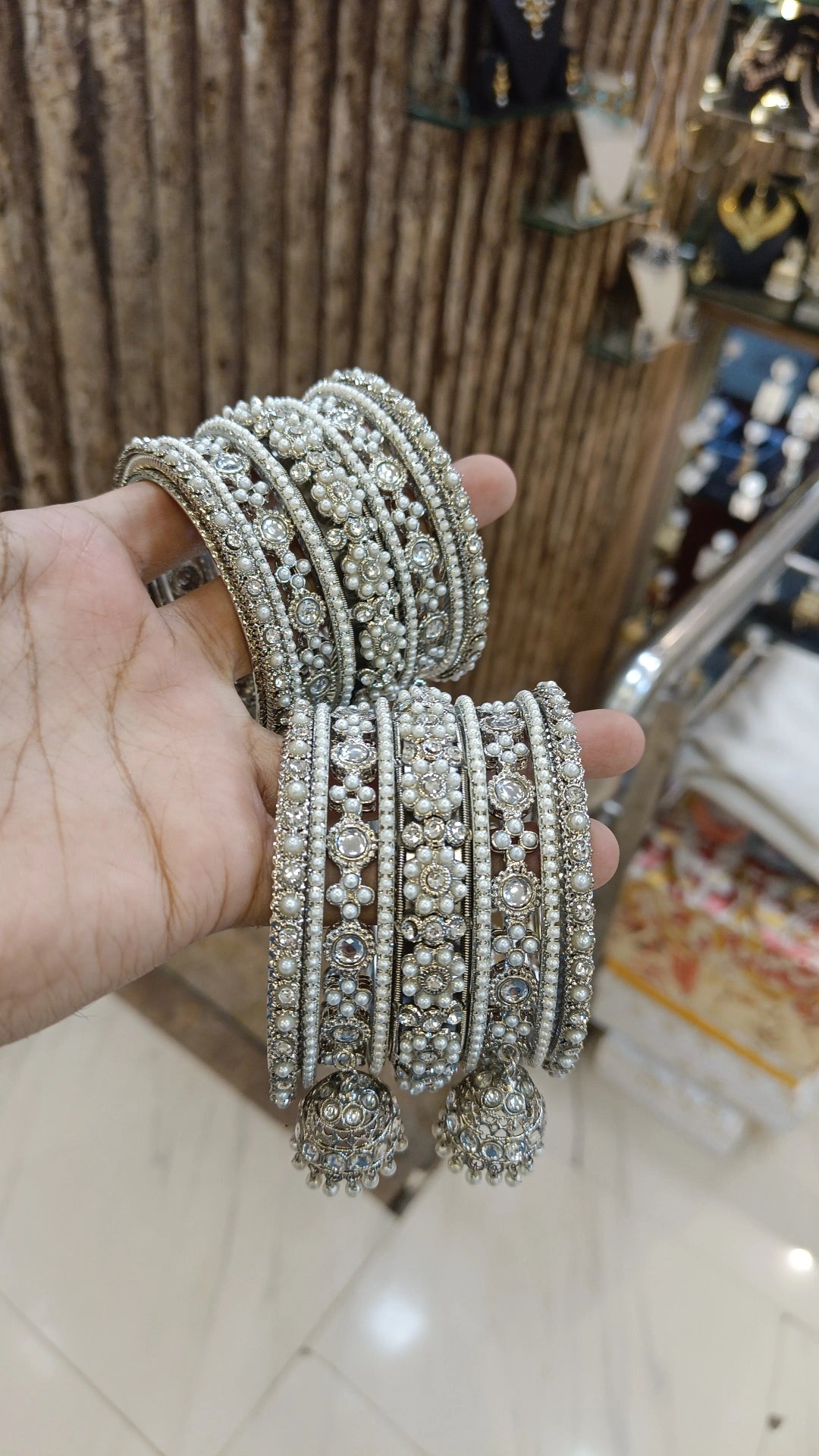 stylish bangles for women -Bridal Indian Bangles Jhumka SIlver Enamel and Pearl Work