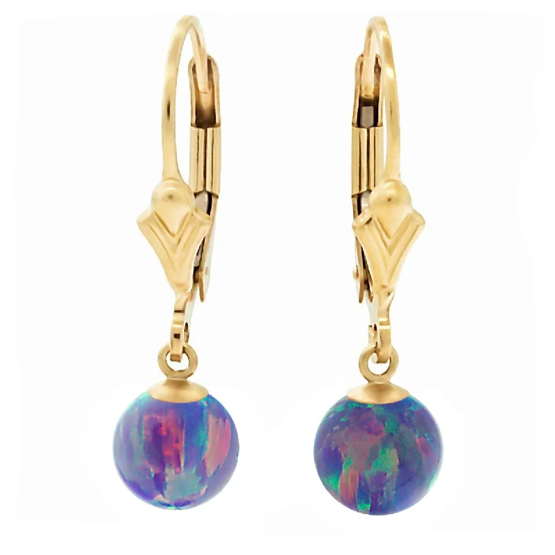 luxury earrings for women -Norah: Lavender Created Australian Opal Ball Drop Leverback Earrings 14-20 Gold Filled