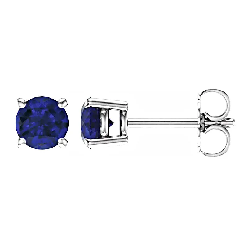 women’s crystal drop earrings -Chatham Created Sapphire Cast Basket Stud Earrings 14K White Gold