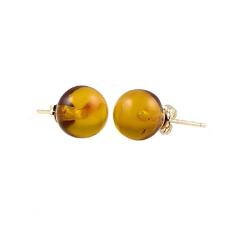 women’s hoop earrings -Anya: Natural Baltic Amber Ball Stud Earrings 14-20 Gold Filled