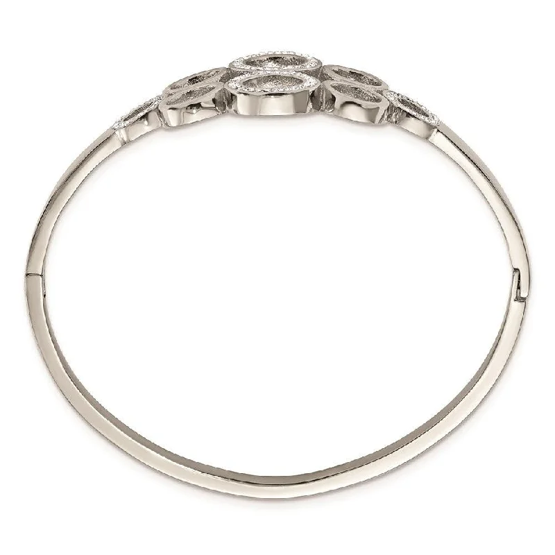 designer bracelets for women -Stainless Steel Polished with Preciosa Crystal Hinged Bangle