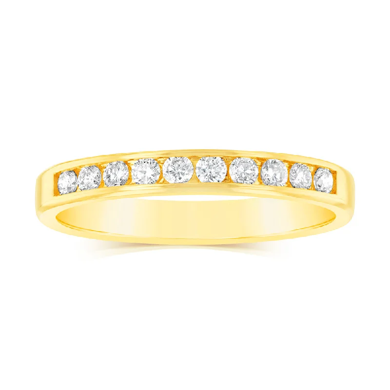 elegant engagement rings for women -9ct Yellow Gold  1/3 Carat Diamond Eternity Ring with 10 Channel Set Diamonds