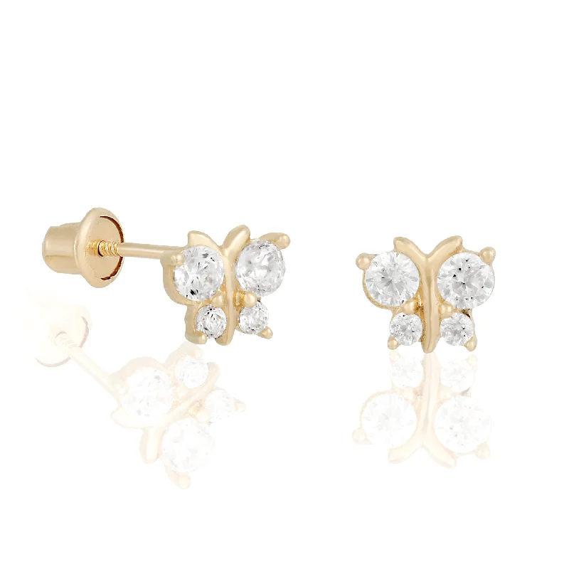 women’s long earrings -14k Fine Crystal Butterfly Stud Earrings