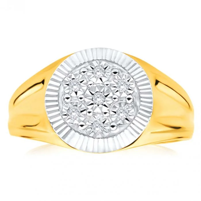 custom engagement rings for women -9ct Yellow Gold And Rhodium Gents Diamond Ring