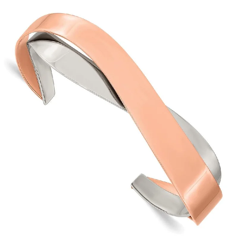 silver bangles for women -Stainless Steel Polished Rose IP-plated Layered and Twisted Cuff Bangle