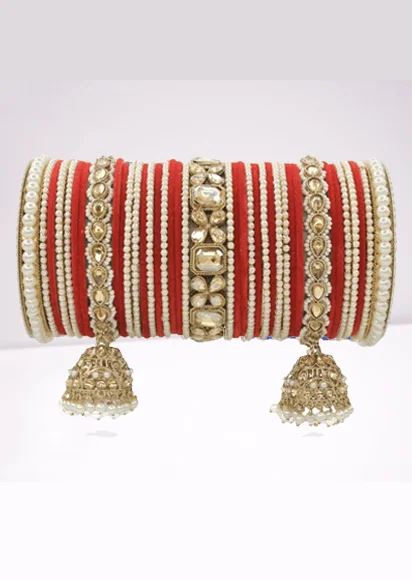 women’s silver bangles -Indian Bangles in Different Colors Pearl Bangles Set with Jhumki Borders