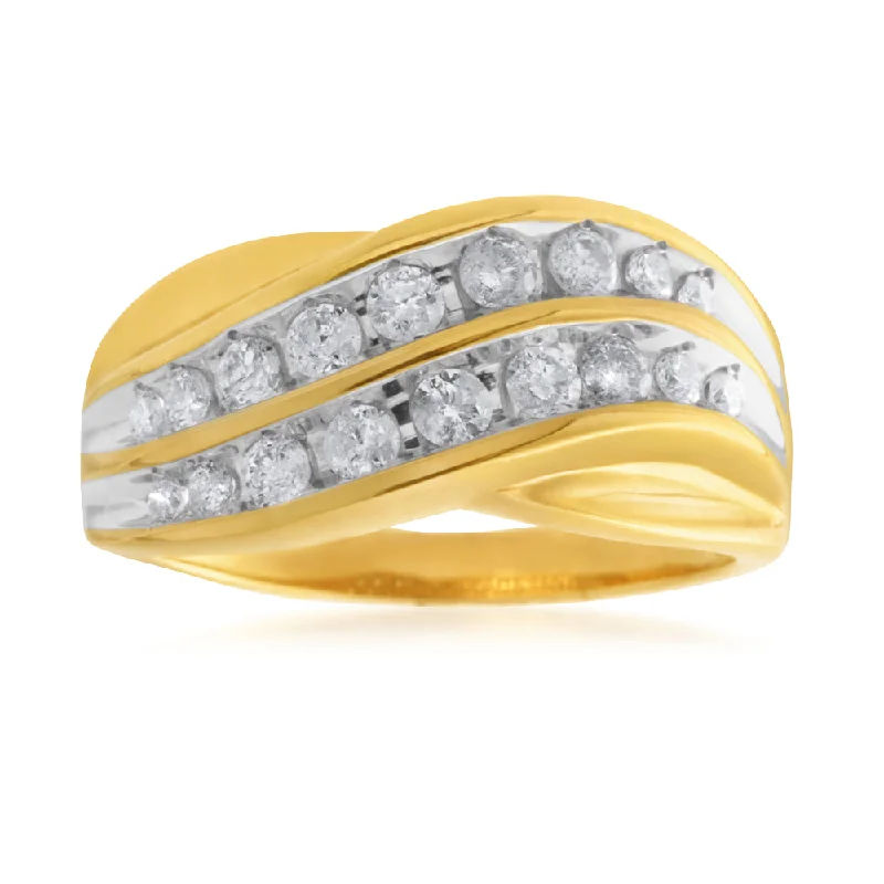 diamond engagement rings for women -9ct Yellow Gold1/2 Carat  Diamond Ring Set with 18 Stunning Brilliant Diamonds