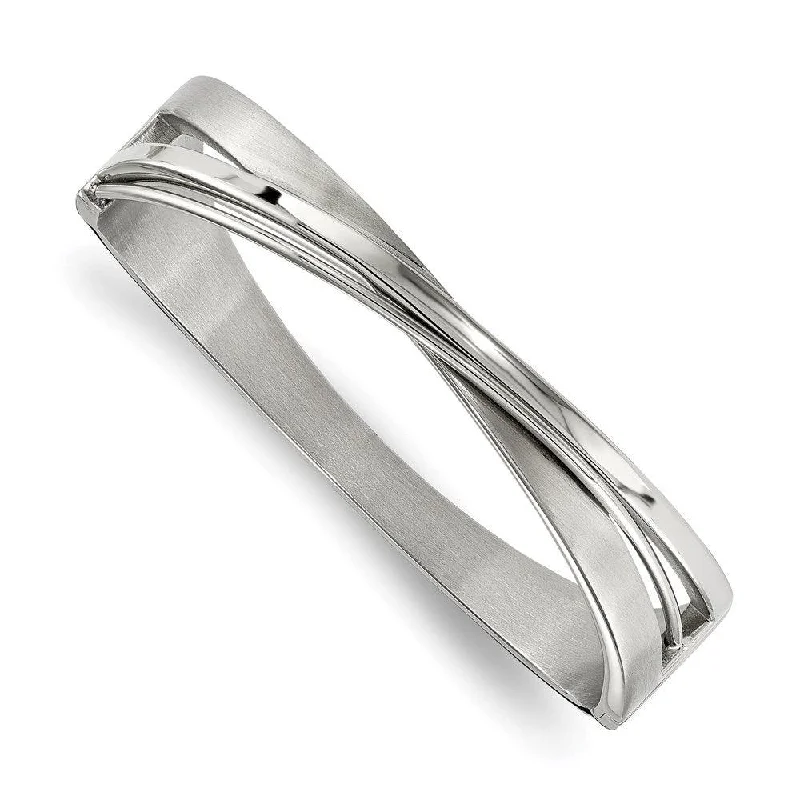 custom bangles for women -Stainless Steel Brushed and Polished Twisted Hinged Bangle