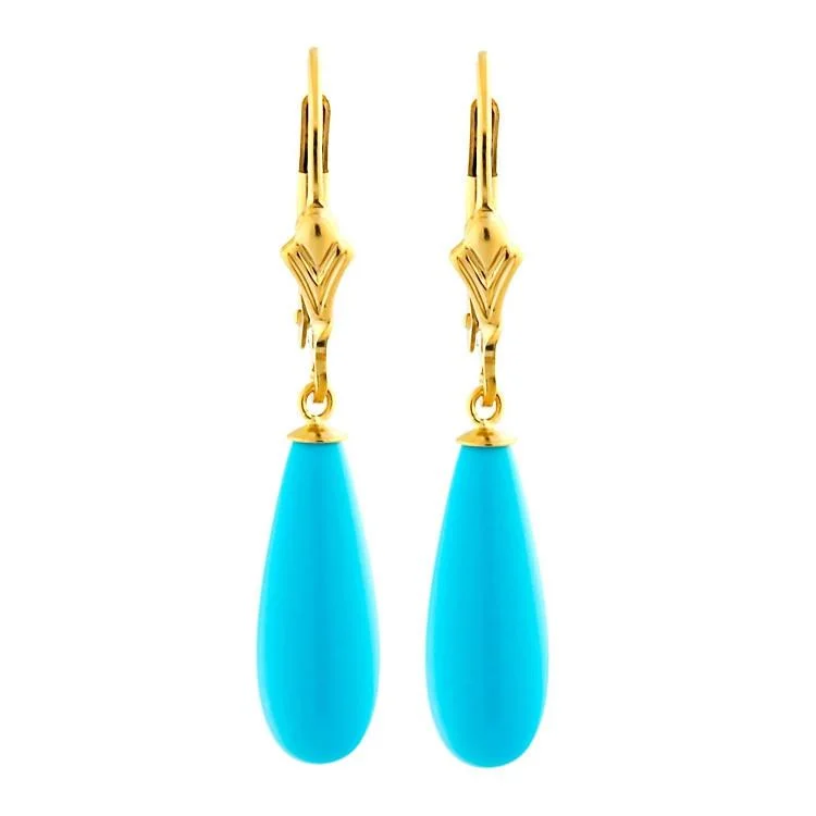 women’s long earrings -16mm Sleeping Beauty Turquoise Teardrop Lever Back Earrings 14-20 Gold Filled