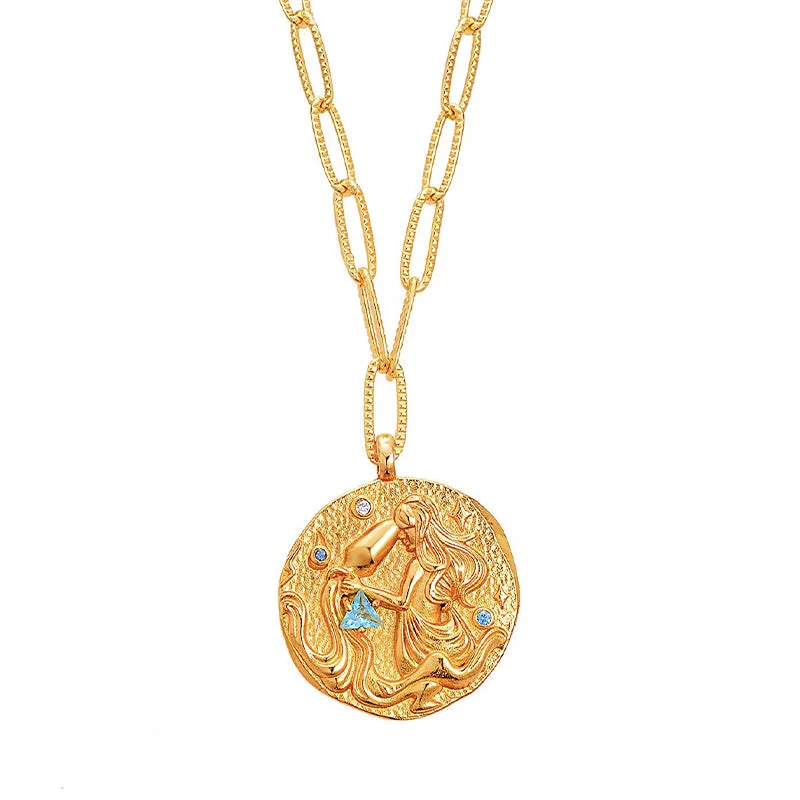 engraved necklaces for women -12 CONSTELLATIONS Aquarius double-sided customized coin necklace