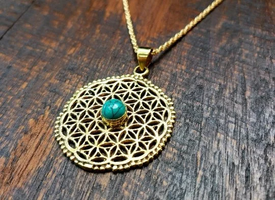 women’s emerald pendant necklaces -Turquoise Flower of Life Necklace