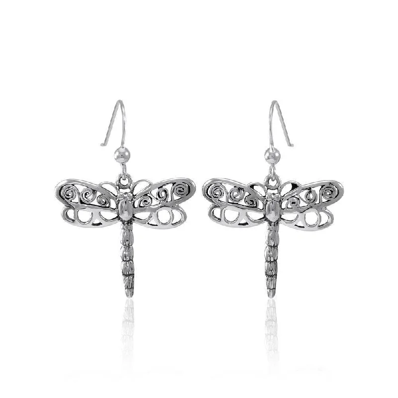 women’s statement drop earrings -Dragonfly Sterling Silver Earrings TE809