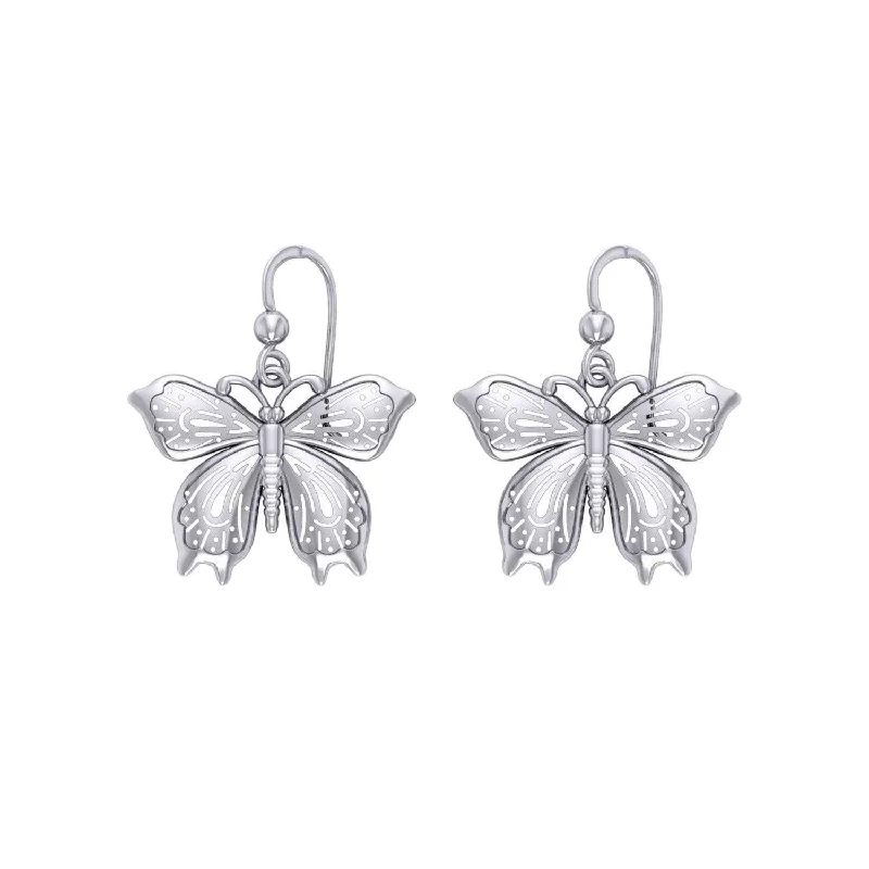 women’s statement earrings with gemstones -Chasing butterflies in beauty and grace ~ Sterling Silver Jewelry Butterfly Hook Earrings TER1553