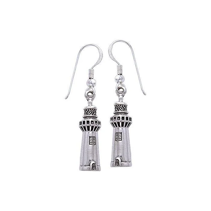 women’s creative earrings -Safe beacon in Antarctic Lighthouse ~ Sterling Silver Hook Earrings TE2822