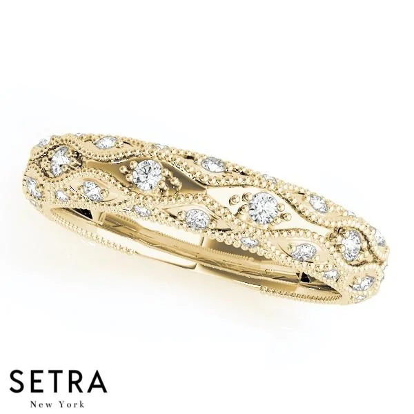 women’s handmade rings -VINTAGE MICRO PAVE SET WEDDING BAND DIAMONDS RING 14K GOLD