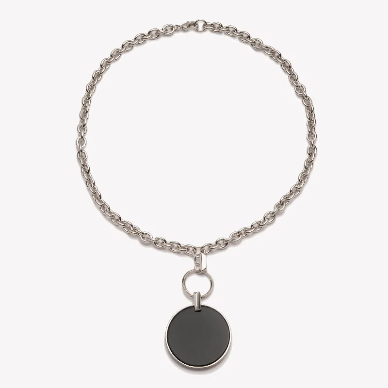 women’s layered chain necklaces -INLAID IOS PENDANT NECKLACE - ONYX