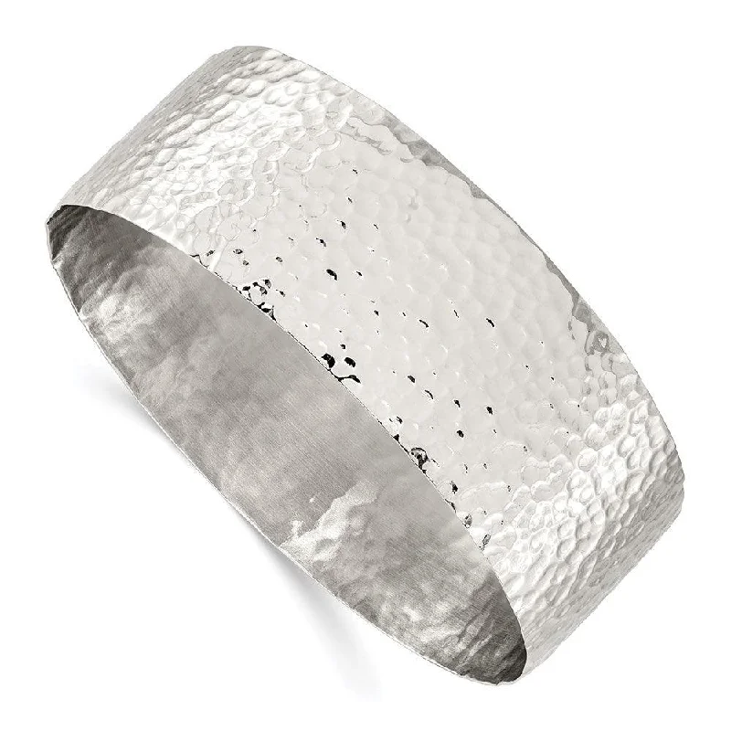 statement bracelets for women -Stainless Steel Polished Hammered Bangle