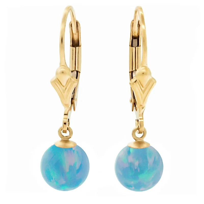 women’s pearl drop earrings -Carrie: Cornflower Blue Created Australian Opal Ball Drop Leverback Earrings 14-20 Gold Filled