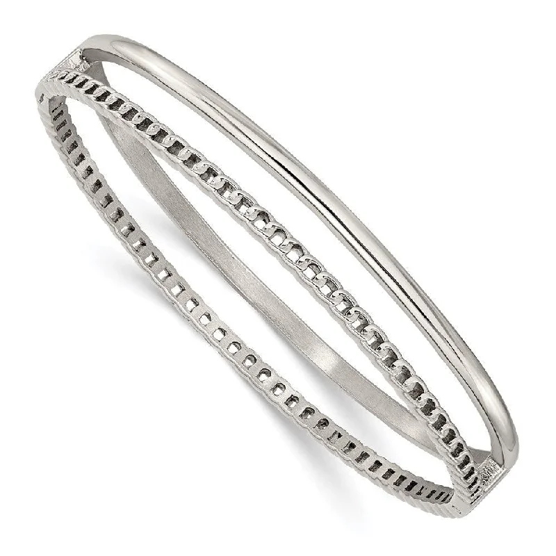 luxury cuff bangles for women -Stainless Steel Polished 9.25mm Hinged Bangle