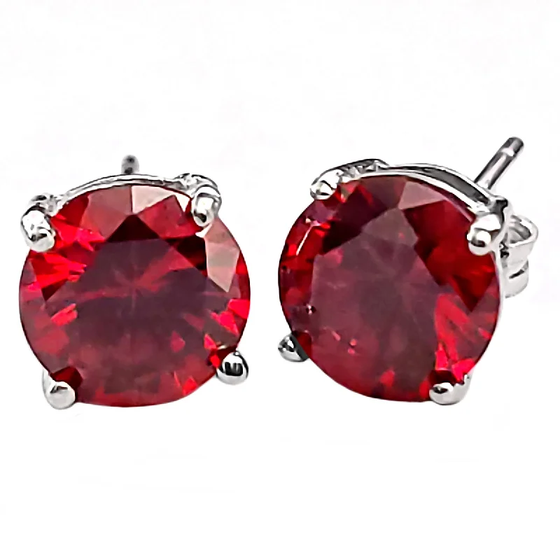 trendy hoop earrings for women -1000 Jewels Brilliant Cut Simulated Garnet Ice CZ Silver Stud Earrings