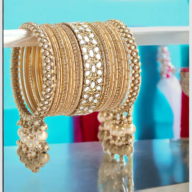 high-quality bangles for women -Golden Floral Pakistani Wedding Bangles Set, Golden Bangles set, Indian Jewellery set, Bollywood Design Bangles Set, Mirror Bangles Set, Wedding Chura Set, Pakistani Jewellery Set