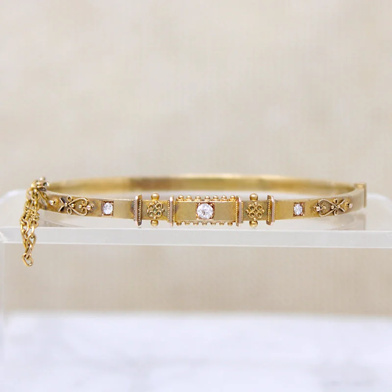 silver cuff bracelets for women -Grand Period 15ct Gold Bangle with Diamonds