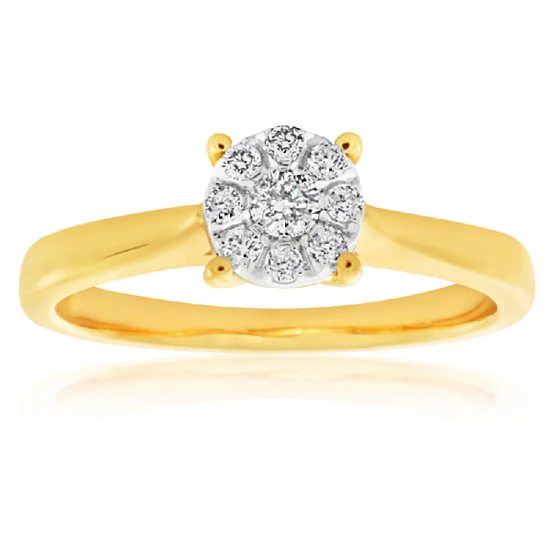 modern engagement rings for women -9ct Yellow Gold Diamond Ring Set with 9 Stunning Diamonds