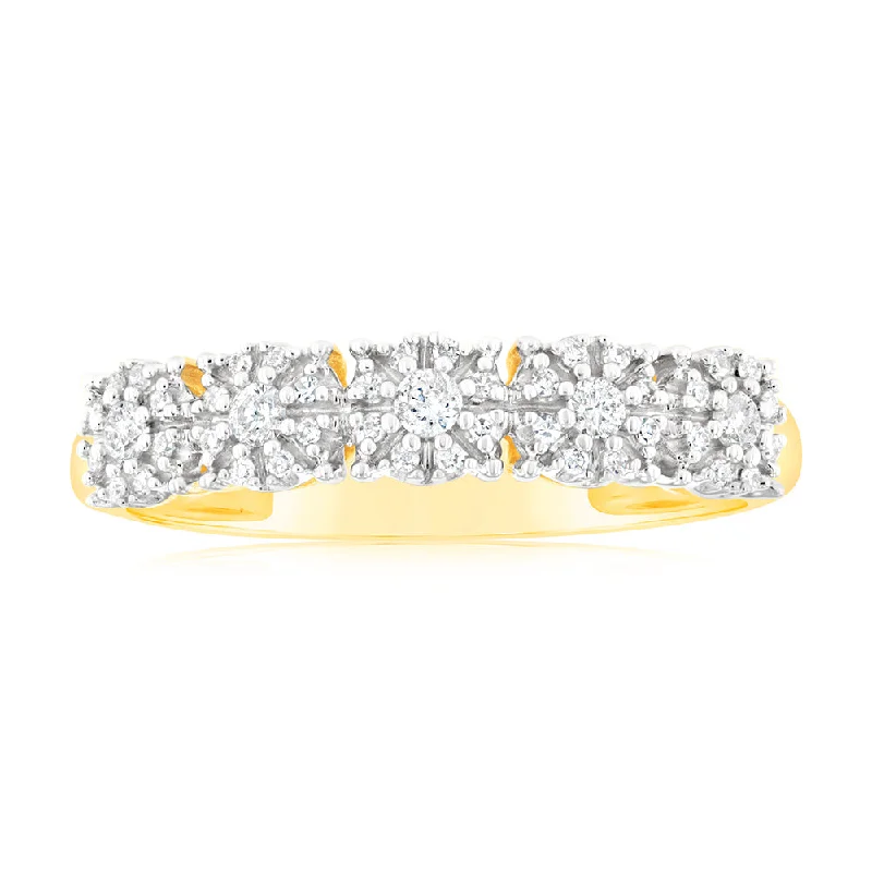 platinum engagement rings for women -9ct Yellow Gold 1/6 Carat Diamond Ring with 45 Brilliant Cut Diamonds