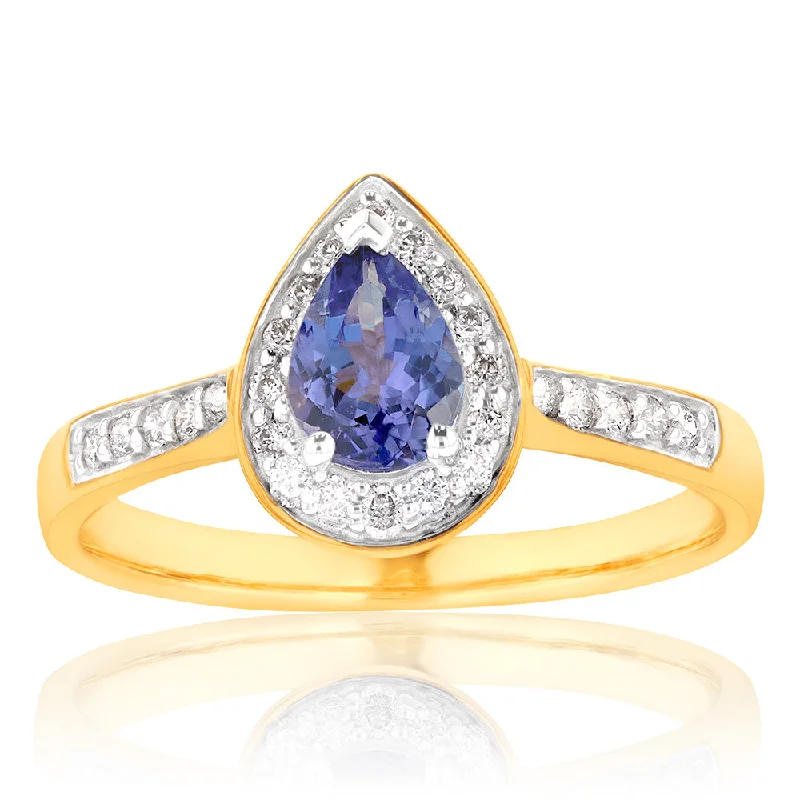 wedding and engagement ring sets -9ct Yellow Gold 0.75ct Tanzanite and 0.20 Carat Diamond Ring