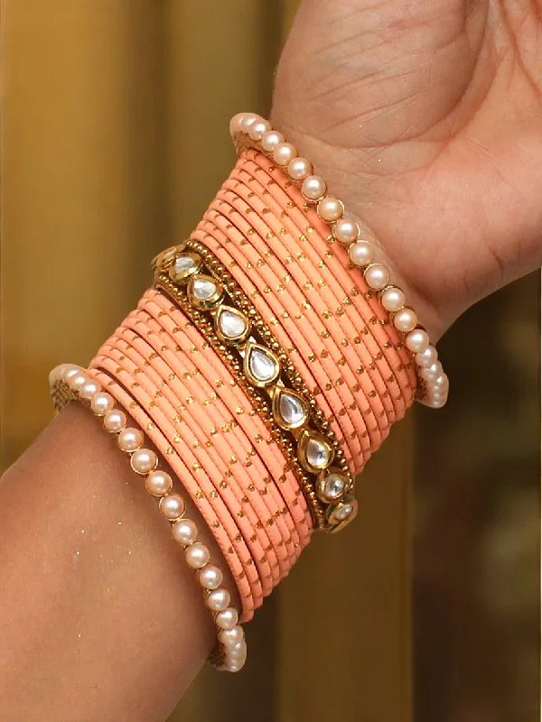 adjustable charm bracelets for women -Ethnic Pink Engagement Pearl Bangles Chura Set, Pink Chura, Pearl Chura, Pink Bangles Set, Pearl Kundan Jewellery, Bridal Kundan Chura, Bollywood Chura Set, Indian Pearl Jewelry Set