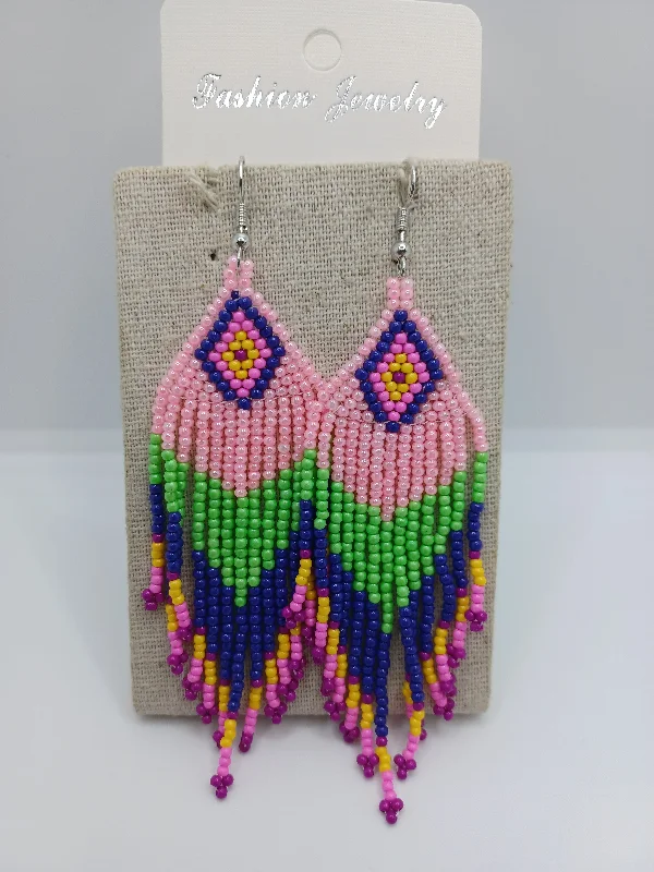 women’s oval earrings -Pink, Purple, Green, & Blue Seabeaded Earrings