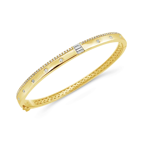 silver bangles for women -Diamond & Yellow Gold Bangle