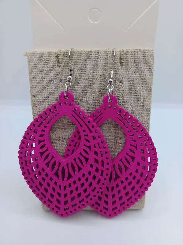 women’s pearl earrings -Pink Cutout Wooden Earrings