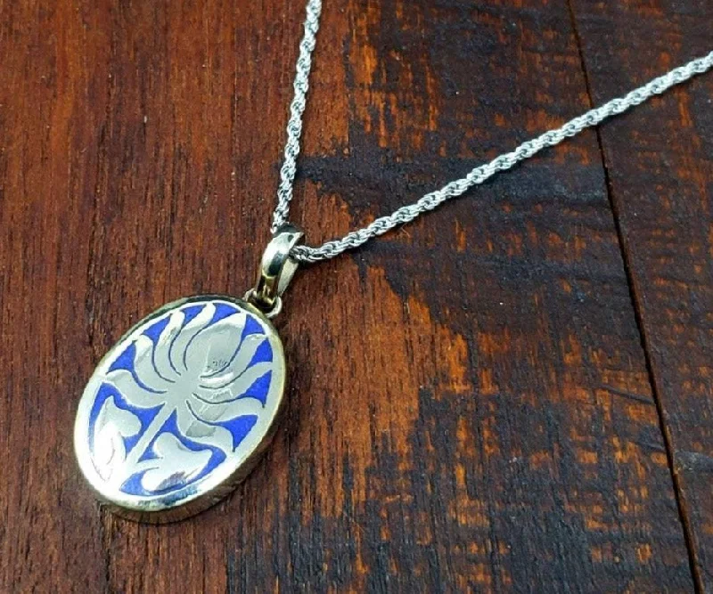 engraved necklaces for women -Tibetan Lapis Lotus Flower Necklace