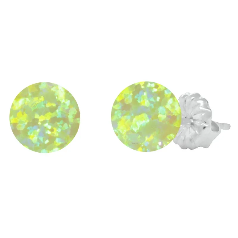 women’s luxury pearl earrings -Aileen: Lime Green Created Australian Opal Ball Stud Earrings 925 Sterling Silver