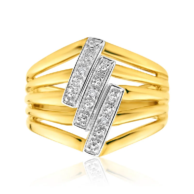 women’s cushion-cut diamond engagement rings -9ct Yellow Gold Bar Diamond Ring