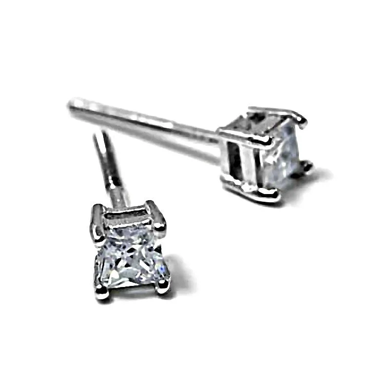 women’s chain earrings -Kara: 0.35ct Threaded Post 3mm Princess Cut Russian CZ Stud Earrings