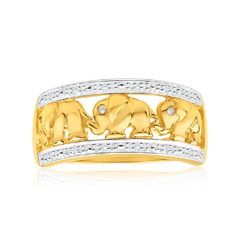 women’s solitaire diamond engagement rings -9ct Yellow Gold Stunning Elephant Diamond Ring