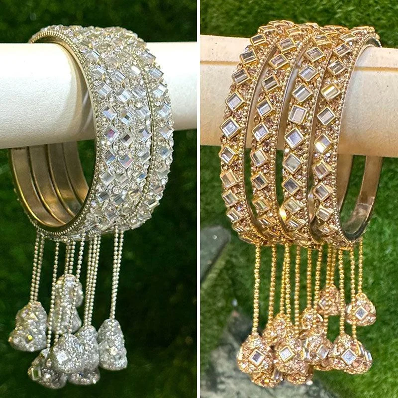 handmade bracelets for women -Latkan Golden Silver Kundan work 4 Psc hanging Kada ethnic party wear bangles, Latkan bangles, Tassel Bangle, Indian bangles