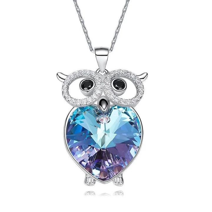 women’s pearl pendant necklaces -Owl Crystal Pendant Necklace