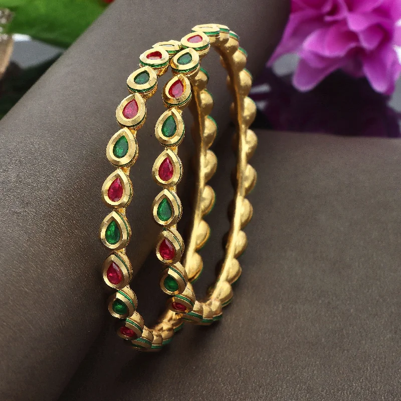 luxury silver bangles for women -Kempu Ruby And Emerald Drop Design Kundan Bangles