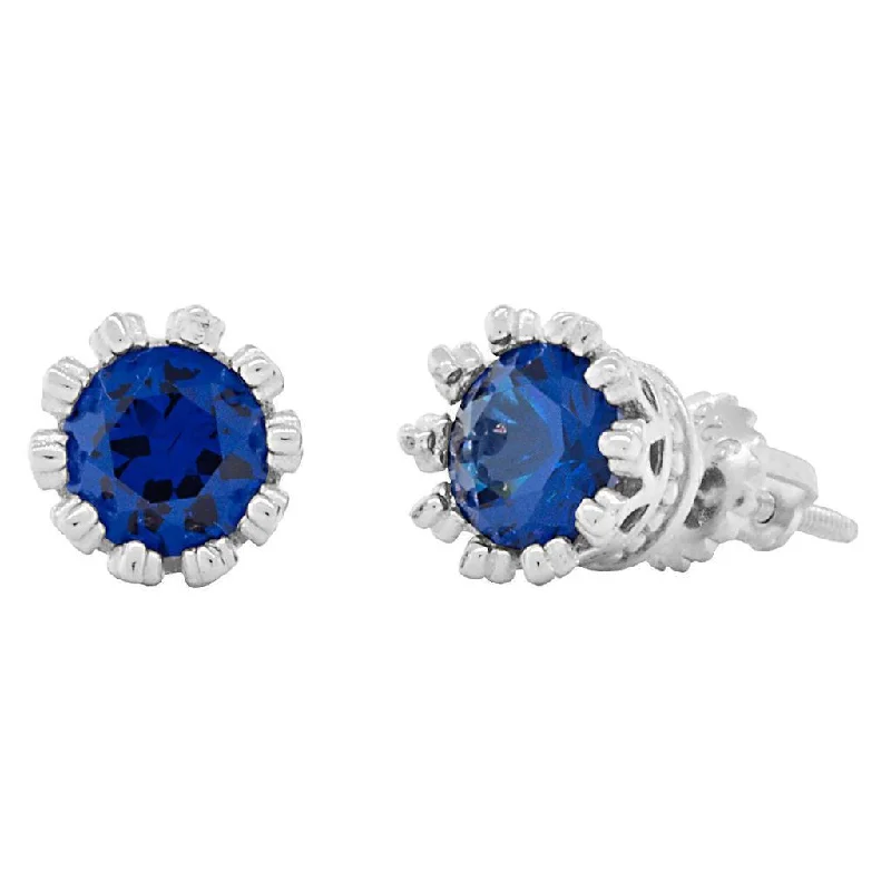 classic earrings for women -Amira: 6mm, 1.5ct created Blue Sapphire Crown Set Screw Back Earrings