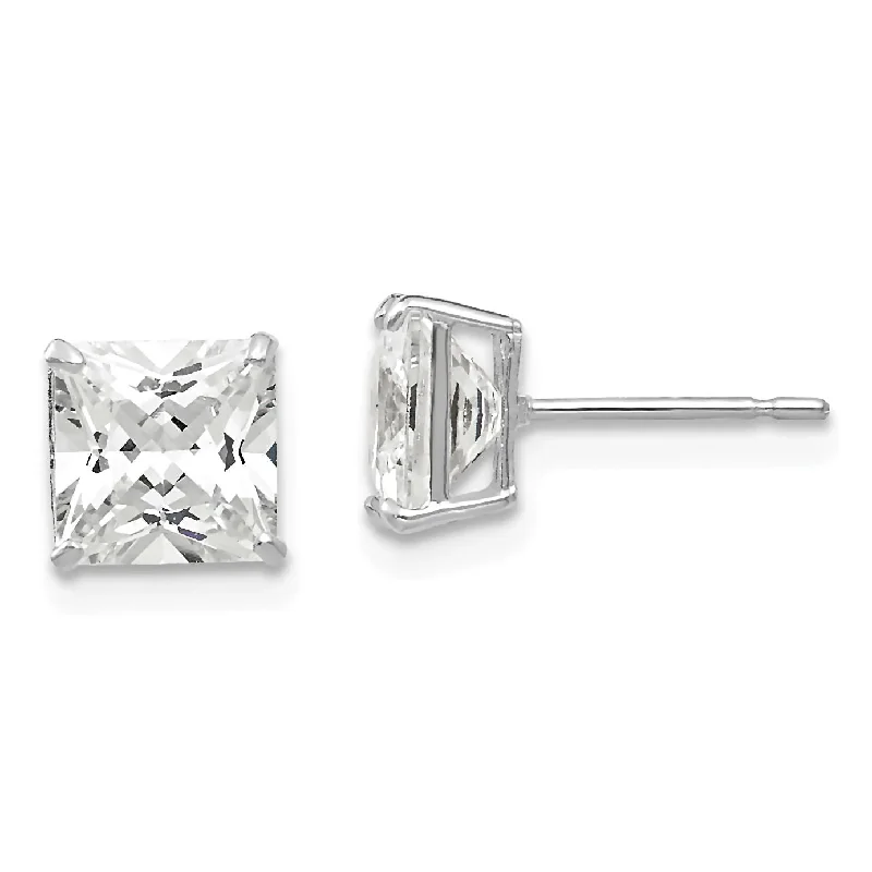 women’s long earrings -Genesis: Princess Cut Ice on Fire CZ Wire Basket Earrings 14K White Gold