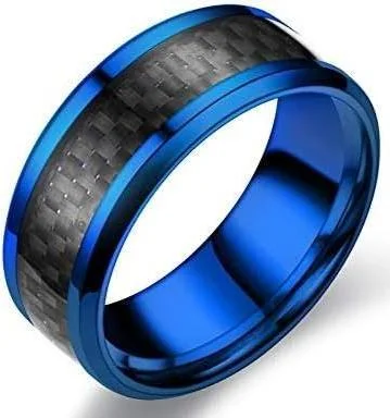 luxury rings for women -Blue With Black Carbon Fiber Tungsten Unisex Couple Wedding Bands