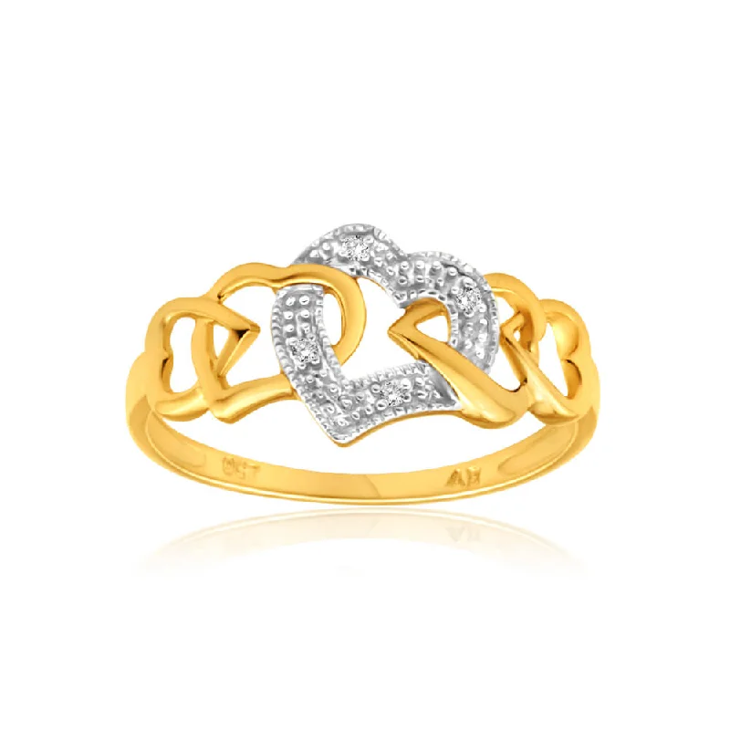 women’s engagement rings with sapphires -9ct Yellow Gold Heart Shaped Diamond Ring