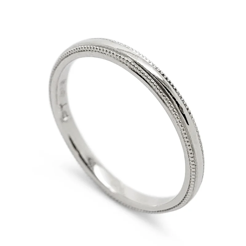 women’s contemporary rings -Platinum Millgrain Band