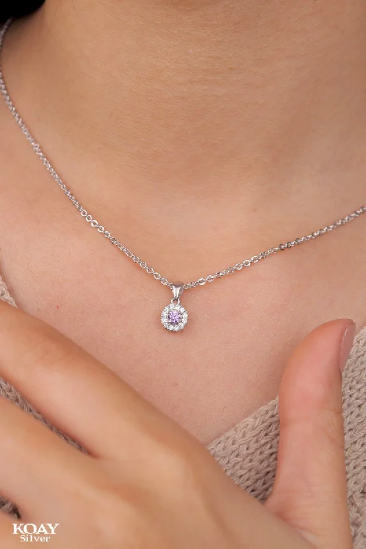 women’s friendship necklaces -Circle Zircon Purple Necklace