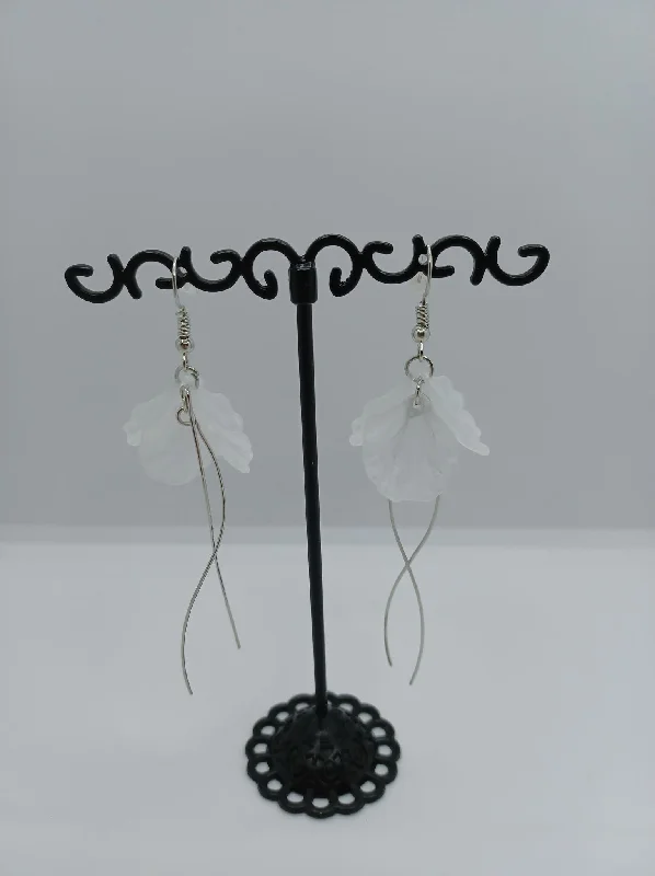 gold-plated earrings for women -Silver Earrings w/ White Petals