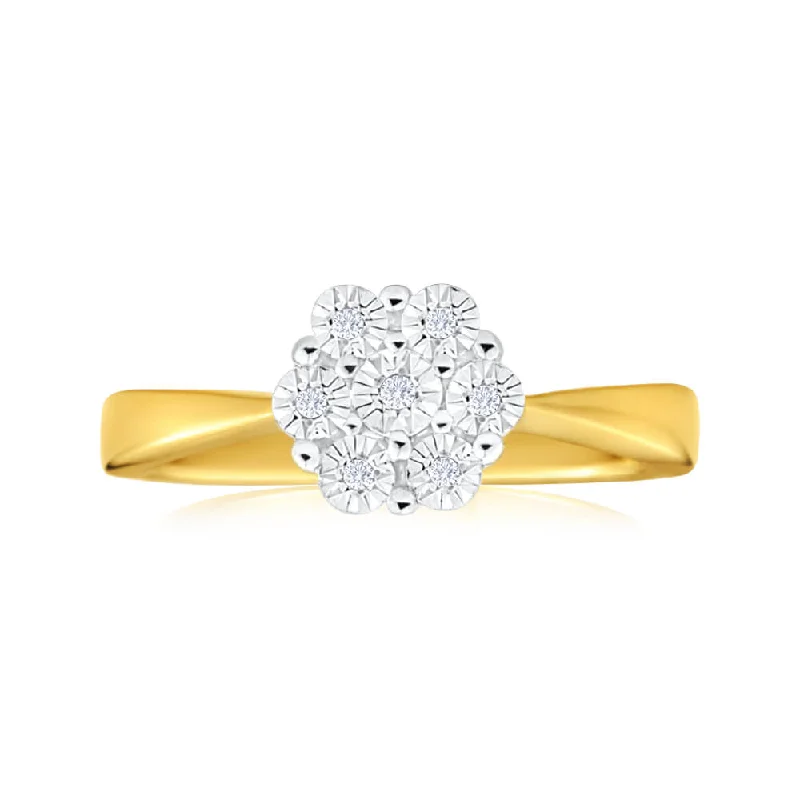 women’s engagement rings with colored stones -9ct Yellow Gold Diamond Ring Set With 7 Diamonds